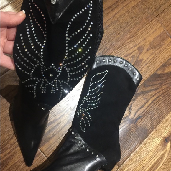 Leather and Swarovski Cristal boots - Picture 3 of 5